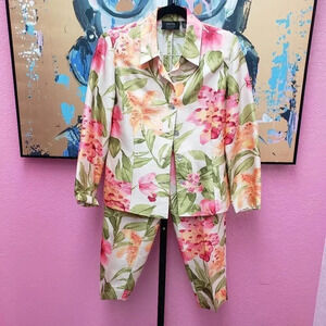 Dana Buchman Floral 100% Silk Jacket and Pant Set